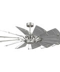 Chic Slick Farmhouse Ceiling Fan With A Tough Antique Nickel Finish And Massive Twelve Blade Windmill Design overhead view showing blades and housing.