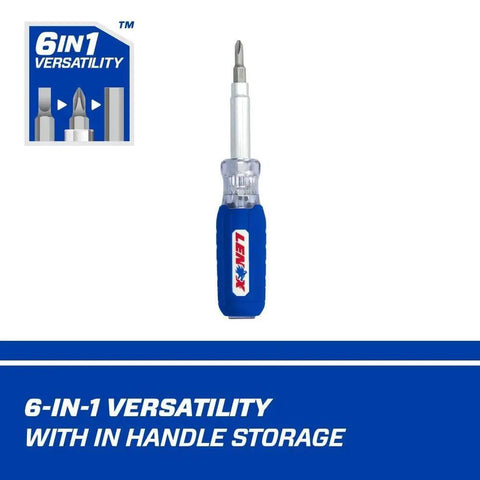 Image of 6 In 1 Multi Bit Screwdriver With In-Handle Storage showing the tool's slip resistant grip and dual sided shafts.