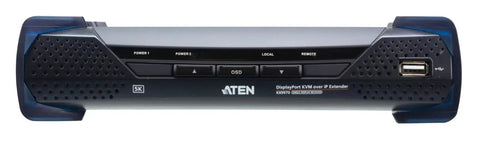 Top Tier 5K Displayport KVM Switch That Runs Over IP For Slick Remote Access And Smooth Multi System Management With High Res Console Control And Fast Plug And Play Setup front view with power buttons and USB port.