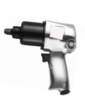 1/2 Inch Drive Pneumatic Impact Wrench That Knocks It Out Of The Park, Lightweight Air Powered Wrench For Mechanics And Diy, Smooth Action Rust Resistant Gun To Loosen Stripped Nuts Fast side view of air impact wrench with silver metallic finish
