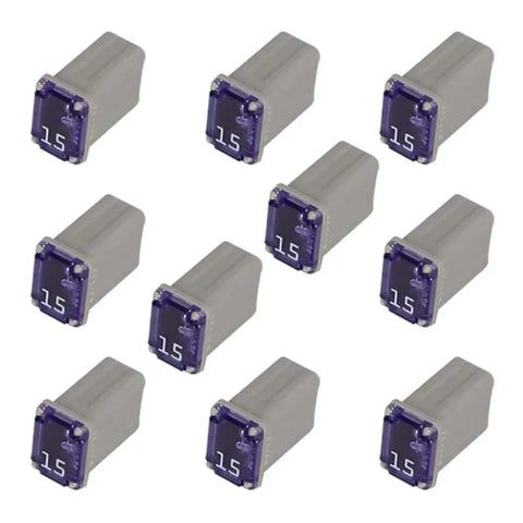 10 pieces of 15A mini box cartridge fuses, part of the 50 Pack Must Have Automotive Mini Box Cartridge Fuse Kit For Cars Trucks And SUVs
