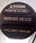 Kia Fuel Filler Cap Assembly OEM Direct Fit Replacement, close-up showing warning text and secure tightening instructions for 2010-2014 models.