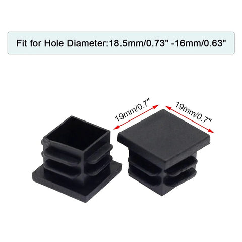 12 Pack 19mm Square Plastic Plugs End Caps for Square Tubing Black 19mm x 19mm Fit for Tubing with Inside Diameter 0.50 to 0.69 Inches