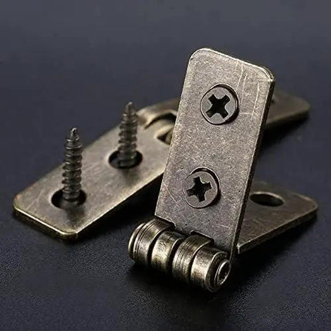 2 Pcs Zinc Alloy Cabinet Door Hinges 58x13mm Rectangle 4 Hole Small Jewelry Box Hinges For Closet Cabinet And Furniture DIY Repair Heavy Duty Durable Easy Install Hardware, shown close-up with screws