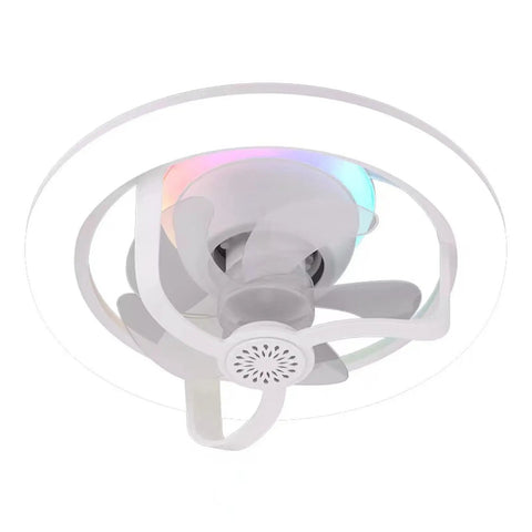 Lonfgrc Aromatherapys Oscillating Ceiling Fan Light with Multiple Lighting Modes for Living Room Home Restaurant Comfort White view from below with colorful light.
