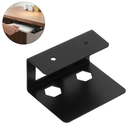 Heavy Duty Under Desk Laptop Organizer Rack Double Set with solid iron bracket mounted under desk for laptop storage.