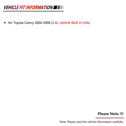 Vehicle fit information for Toyota Camry 2004-2006, 2.4L, Vehicle Built in USA, Front Left Driver Side Steering Knuckle With Wheel Hub Assembly For Camry 2004 2005 2006 2.4L Direct Fit Replacement Suspension Kit Built In USA Premium Quality Durable OE Verified