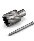 Two-piece annular cutter and Weldon-shank drill bit with pilot pin for magnetic drill press; 1-3/8 in diameter, HSS