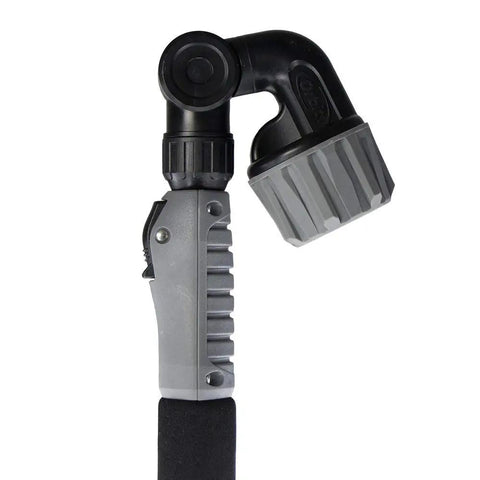 Close-up of handle and locking pivot head on 2-Pack Telescoping Watering Tool With Five-Position Pole Extending From 3.5 To 6 Feet