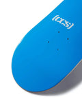Blue 8-Inch Skateboard Deck With 7-Ply Canadian Maple, Pro Grade Construction, Skate Tested And Durable, close-up of deck nose.
