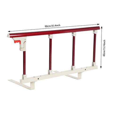Mahogany Folding Bedside Rail For Elderly Adults, Heavy Duty Aluminum Alloy Guard with 15.75 inch height and assist handle.