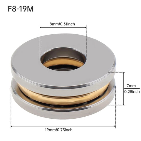 Front view of CLAHJQX F8-19M thrust ball bearing, 8 mm bore, 19 mm OD, 7 mm thick, gold inner ring