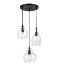 Three Light Modern Cluster Glass Pendant Lights With Amber Glass Shades For Kitchen Island And Dining Room, black ceiling mount