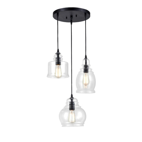 Three Light Modern Cluster Glass Pendant Lights With Amber Glass Shades For Kitchen Island And Dining Room, black ceiling mount