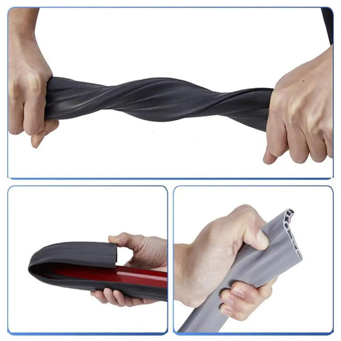 Hands demonstrating flexibility and adhesive backing of Rubber Wall Corner Guards 16.4ft Self Adhesive L Molding Edge Protectors.