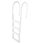 Heavy Duty Aluminum And Resin In Pool Ladder For Above Ground Pools With Non Skid Steps And Adjustable Swivel Bottom Fits Sloped Pool Floors Up To Fifty Four Inch Deep And Supports Up To Two Hundred Twenty Five Pounds white deck-mount ladder