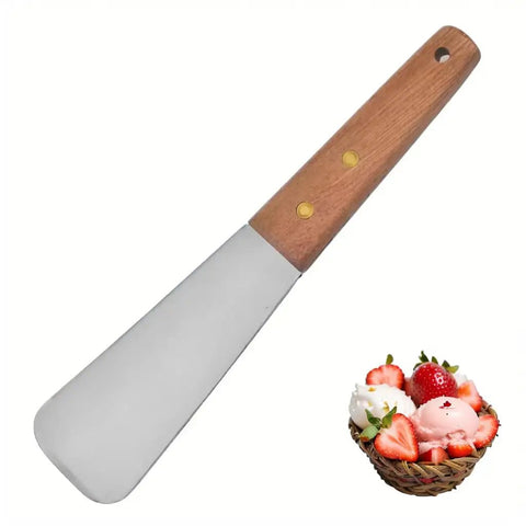Stainless Steel Ice Cream Shovel with Wooden Handle, food-grade, rustproof, durable, dishwasher safe kitchen tool, scoop and serve frozen treats