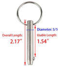 2-pack stainless steel quick-release pins, 5/16 inch diameter, 2.17 inch overall, marine Bimini top hardware