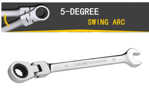 Beefy 10mm Metric Flex Head Gear Wrench With Box End And 72 Tooth Ratcheting No Skipped Sizes High Polish Chrome Finish