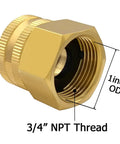 Brass Swivel Double Female Garden Hose Adapter Three Fourth Inch NPT Female To Three Fourth Inch GHT Female Easy Quick Fit Water Hose Connector For Leak Free Outdoor Use Durable Universal Fit, 3/4 NPT thread