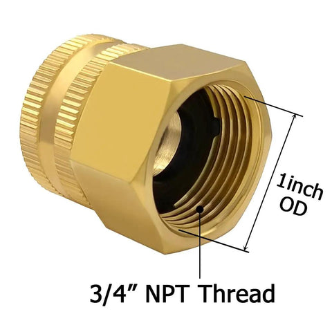 Brass Swivel Double Female Garden Hose Adapter Three Fourth Inch NPT Female To Three Fourth Inch GHT Female Easy Quick Fit Water Hose Connector For Leak Free Outdoor Use Durable Universal Fit, 3/4 NPT thread