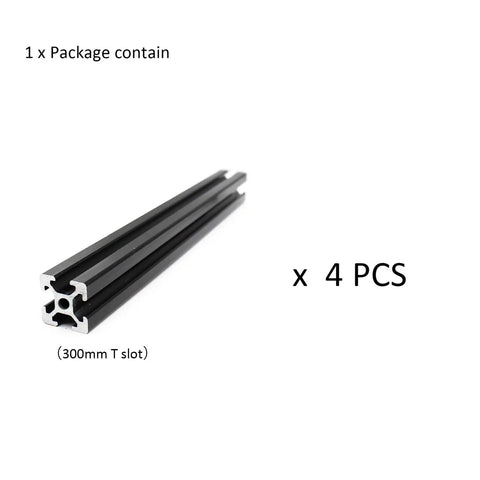 4 Pack 300mm 2020 Series Aluminum Extrusion Profiles T Slot Rails For 3D Printer Build Gear European Standard High Precision Linear Rails With Protective Film For Safer Shipping, 300mm black T-slot profile x 4 pcs
