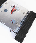 Close-up of Smart Robot Tank Chassis With 33GB-520 Motor For DIY Robotics, durable aluminum alloy and big track system.