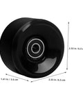 Black quad skate wheel with bearings, 2.55 in diameter, high elastic PU for smooth outdoor skating. Quad Skate Wheels With Bearings Replacement Set.