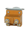 Heavy Duty DC Contactor 80Amp 24V Coil Normal Open Gold Plated Contacts shown from the front with secure bracket for mounting.
