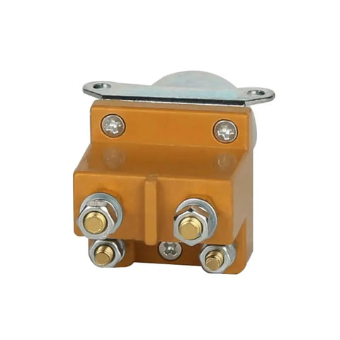 Heavy Duty DC Contactor 80Amp 24V Coil Normal Open Gold Plated Contacts shown from the front with secure bracket for mounting.