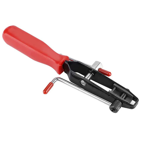 Side view CV Joint Ear Clamp Banding Tool With Cutter For Car Repair Pro Grade Heavy Duty Pliers with red handle and steel jaws