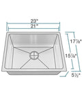 Dimensions of ADA1823 Single Bowl Stainless Steel Sink With Three Quarters Inch Radius Heavy Duty 18 Gauge 304 Stainless Steel