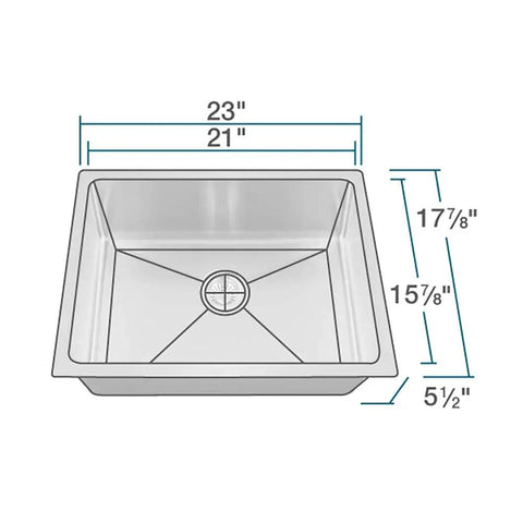 Dimensions of ADA1823 3/4 Inch Radius Stainless Steel Sink With Grid And Basket Strainer, 18 Gauge 304 Grade, Single Bowl