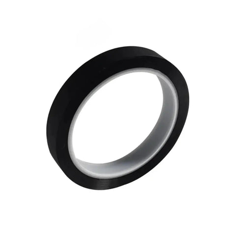 Heavy Duty Black Shading Tape For 3D Printers, Straight Up The Real Deal At 15 Mm By 50 Meters, rolls in a close-up view on a white background.