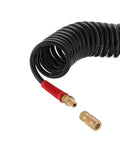 Lightweight Polyurethane Recoil Air Hose 3/8 Inch Lite 5/16 Inch By 25 Feet With 1/4 Inch MNPT Ends, coiled with brass quick coupler