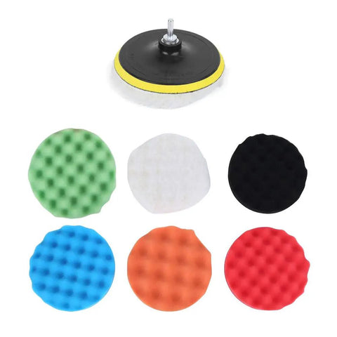 Versatile 6 Inch Sponge Polishing Buffing Pad Wheel Kit For Car Waxing Surface Cleaning And Detailing Easy To Use Durable Wool And Foam Discs showing various colored pads.