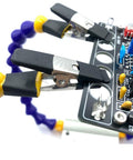 Close-up of Heavy Duty Soldering Helping Hands With Weighted Base, Flexible Gooseneck Arms And Alligator Clips, PCB Holder Station.