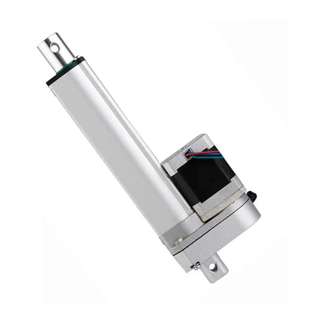 Heavy Duty Nema17 Stepper Motor Linear Actuator With Straight Up Smooth Dc Push Rod Built Tough For Precision Motion Control and Industrial Automation Hella Reliable, showing side view with silver metallic finish.