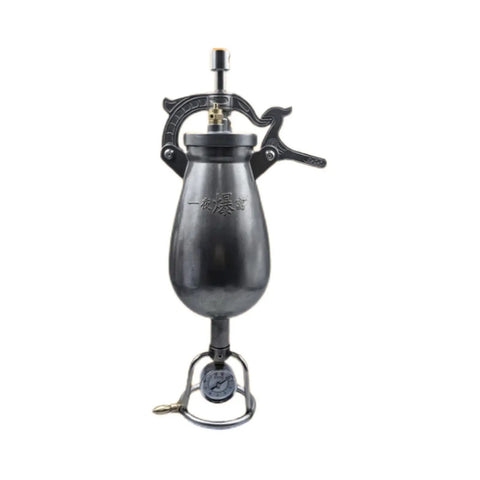 Old School Hand Crank Popcorn Cannon With Precision Pressure Gauge And Base, 1000ml Capacity, Vintage Style Popcorn Maker
