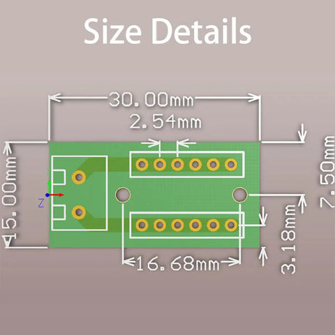 Diagram showing dimensions of 5Pcs 2x6 Terminal Block Distribution Module With 2P Screw Terminal To 2.54mm Pitch Dupont Pin Header Connector