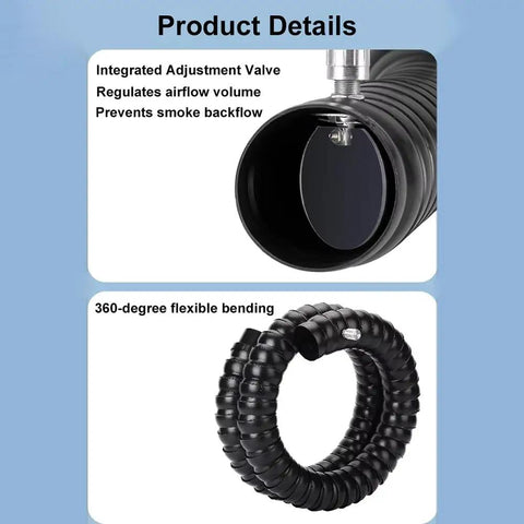 Heavy Hitter Flexible Exhaust Hose With Slick Square Capture Hood For Hassle Free Industrial Welding Smoke Ventilation And Solder Fume Extraction 50 Mm Dia 180 Cm Length Work Ready showing integrated adjustment valve and flexible design.