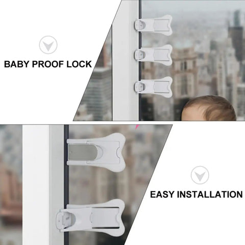 Six Pack Childproof Window And Cabinet Safety Locks With Keyless Design For Home Use White ABS Construction Easy Install