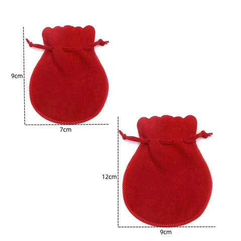 Small Velvet Jewelry Pouch Drawstring Bags Set of 60 for Rings and Earrings Gift Ready Packaging in red with dimensions