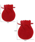 Soft Velvet Jewelry Pouch Set For Rings And Earrings, Dope 60 Pack Small Drawstring Gift Bags shown with dimensions, red color.