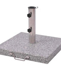Grey Polished Granite And Stainless Steel Umbrella Stand With Transport Rollers, 17.7 Inch Base, Adapters For 1.5 And 1.9 Inch Poles