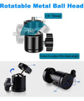 Rotatable metal ball head with 1/4" thread for Extendable Desk Webcam Tripod Stand For Cameras And More, showing adjustment screw.