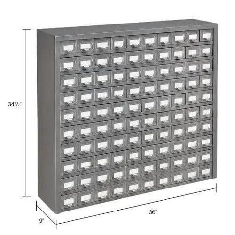 Heavy Duty 100 Drawer Small Parts Storage Cabinet With Label Holders All Steel Construction In Gray Enamel Garage Ready