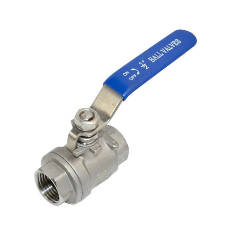 Heavy Duty NPT Female 316 Stainless Steel Full Port Ball Valve With Vinyl Handle, built to last, low torque operation, PTFE seals, 1000 WOG, half inch