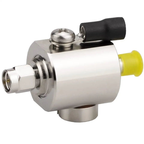 SMA Male To Female Lightning Arrestor For Coaxial Cellular GPS Systems, 50 Ohm Surge Protector, DC 0-6 GHz, metal construction close-up