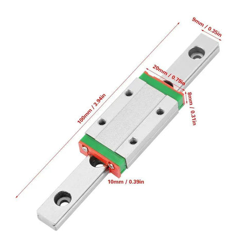 Compact Linear Guide Rail 100mm Length 9mm Width With Slide Block For 3D Printers And CNC Machines Ball Retainer Lubrication System